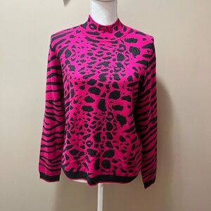 NWT Renuar Pink and Dark Gray Animal Print Soft Silky Sweater Size Large
